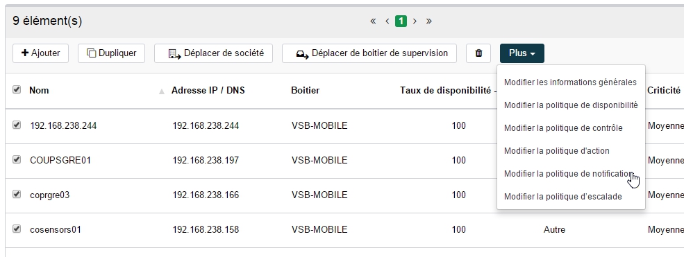 ServiceNav - Equipement - Modifier la politique de notification