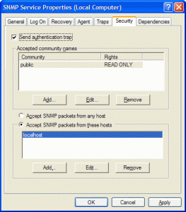 Image result for configuring Snmp service on windows server security